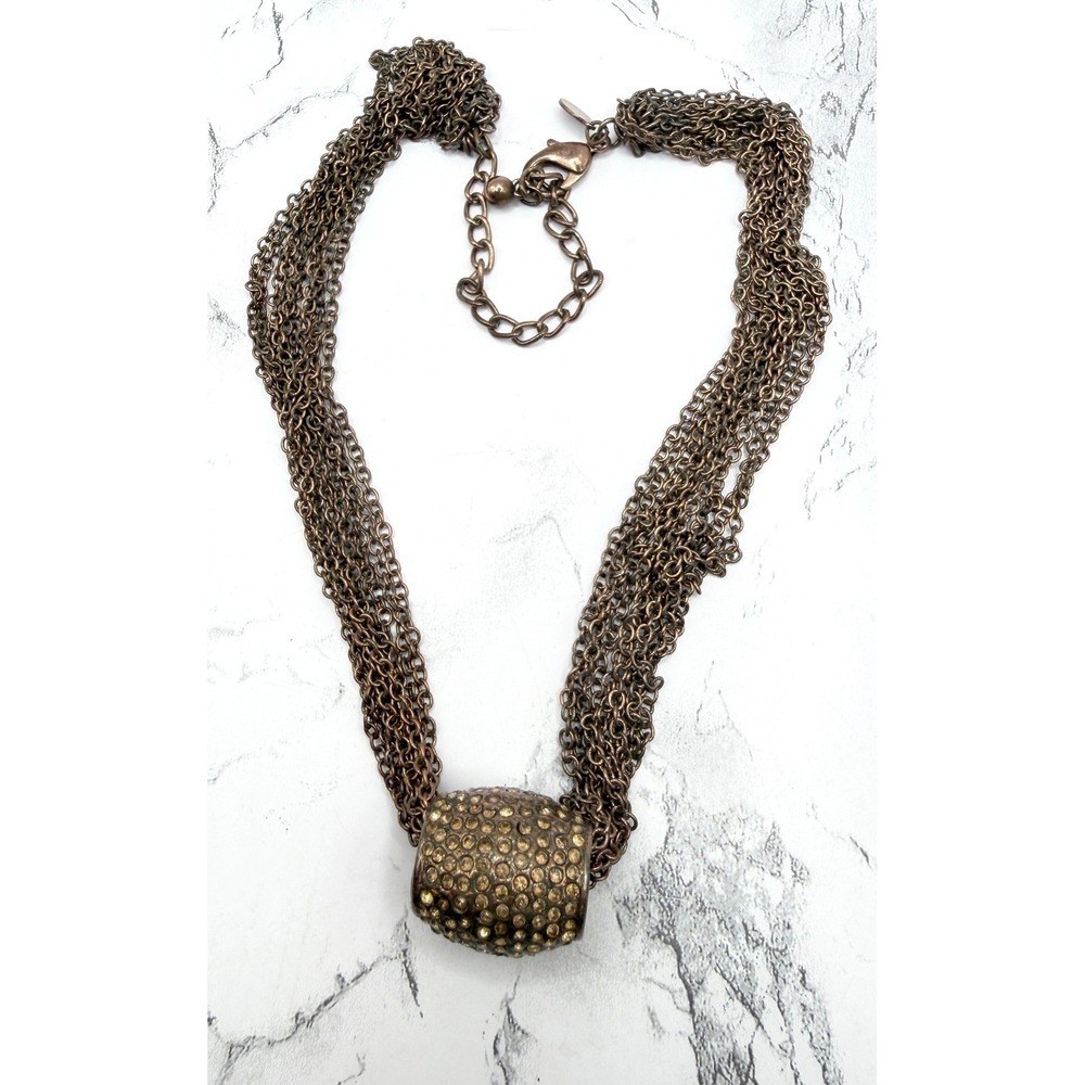 Chico's Multi Strand (10)‎ Chain Necklace Pavé Barrel Copper Gold Tone